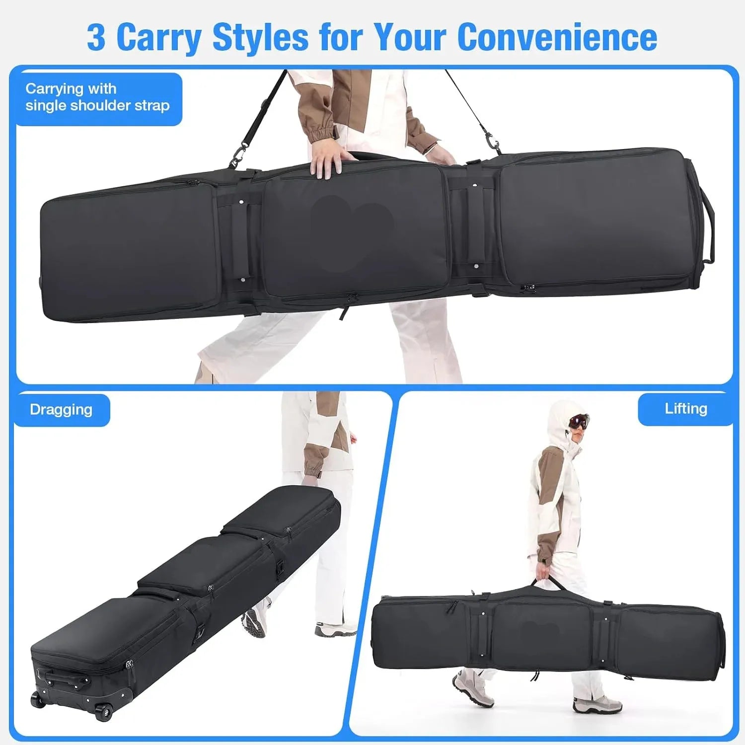 Ski & Snowboard Bag with Wheels for Winter Sports