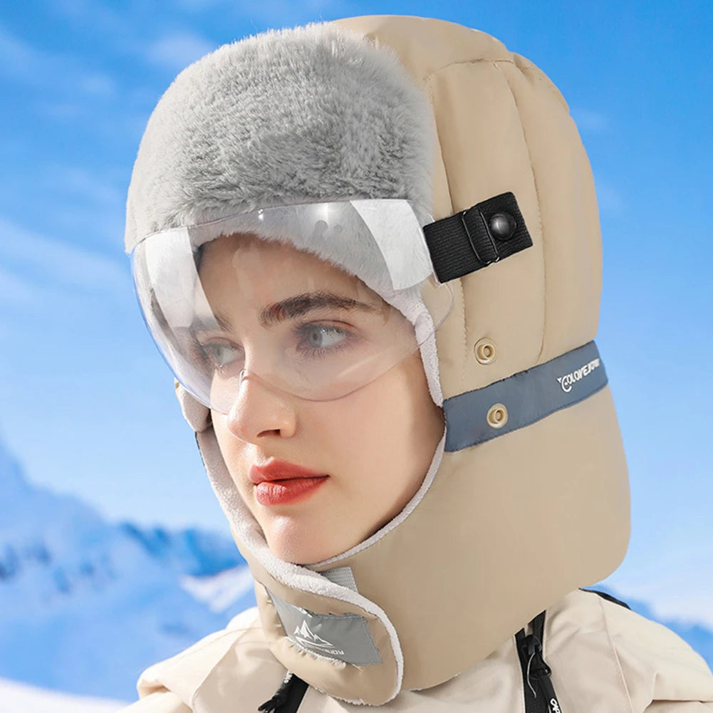 Outdoor Winter Warm Thicken Ski Hat with Goggles
