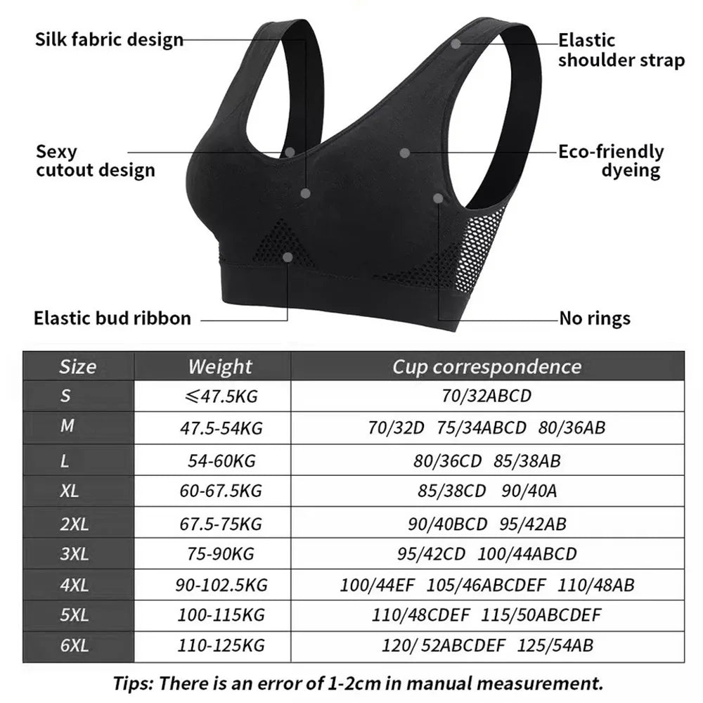 Seamless Mesh Sports Bra – Plus Size, Wireless Support