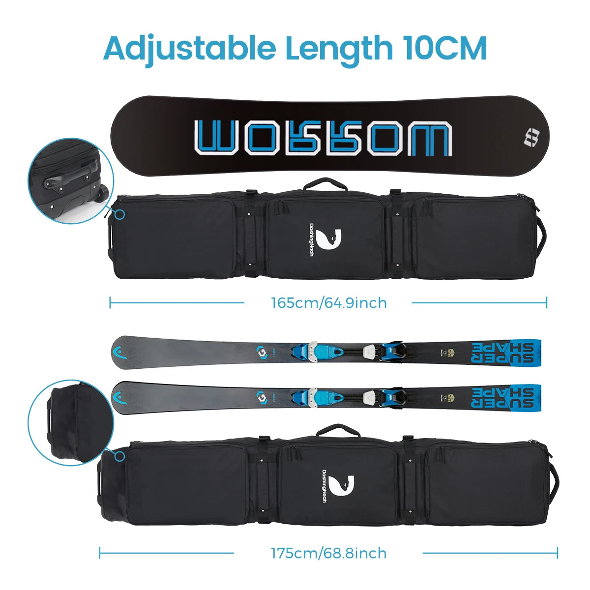 Ski & Snowboard Bag with Wheels for Winter Sports