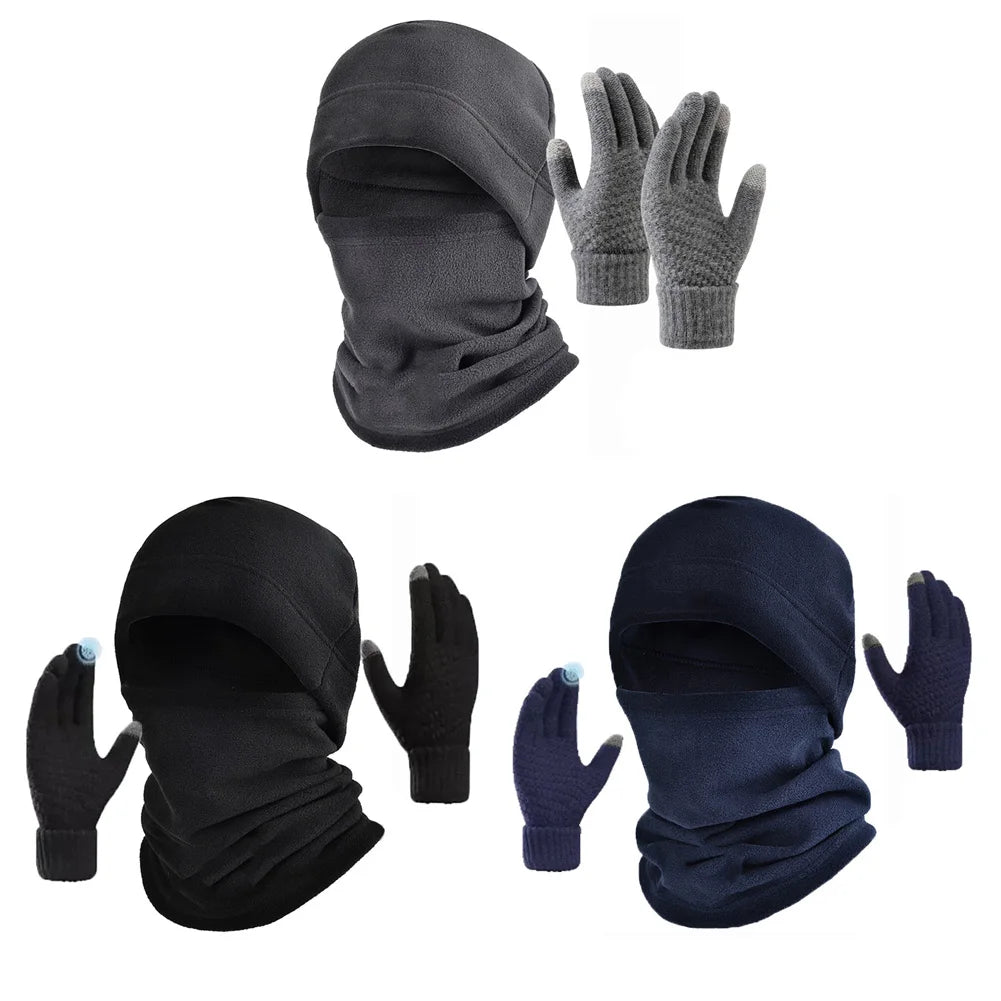 Winter Polar Coral Beanie Hat with Scarf & Gloves Set