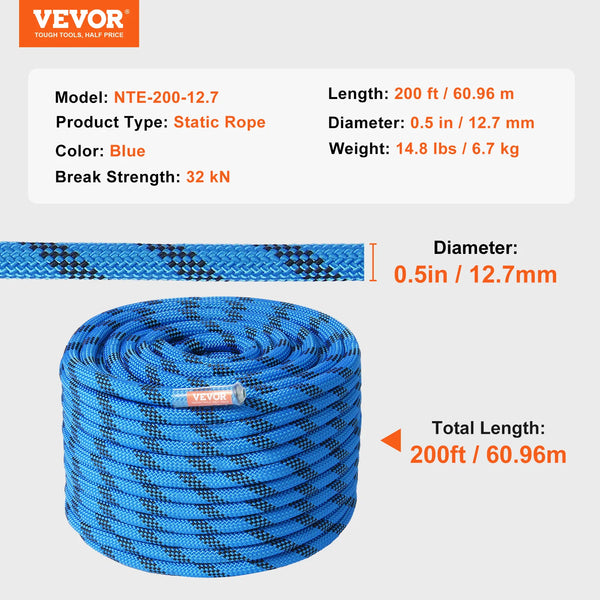 VEVOR 12.7mm Static Climbing Rope with Hooks