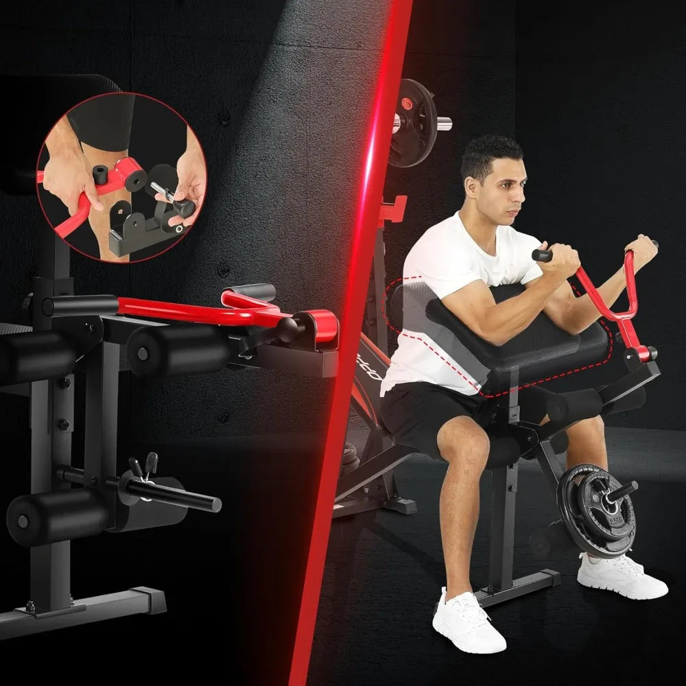 900LBS Weight Bench Set with Squat Rack & Curl Bench