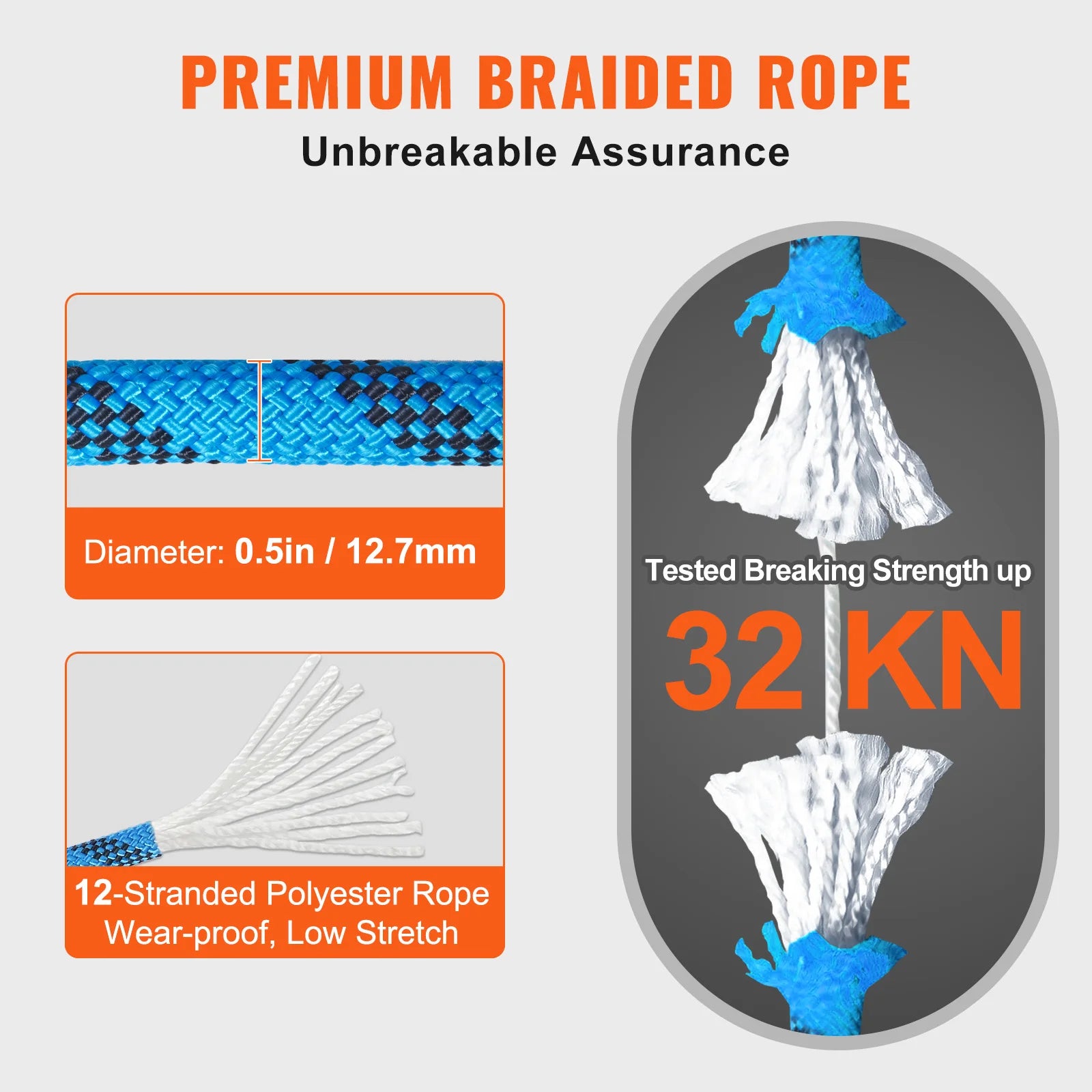 VEVOR 12.7mm Static Climbing Rope with Hooks