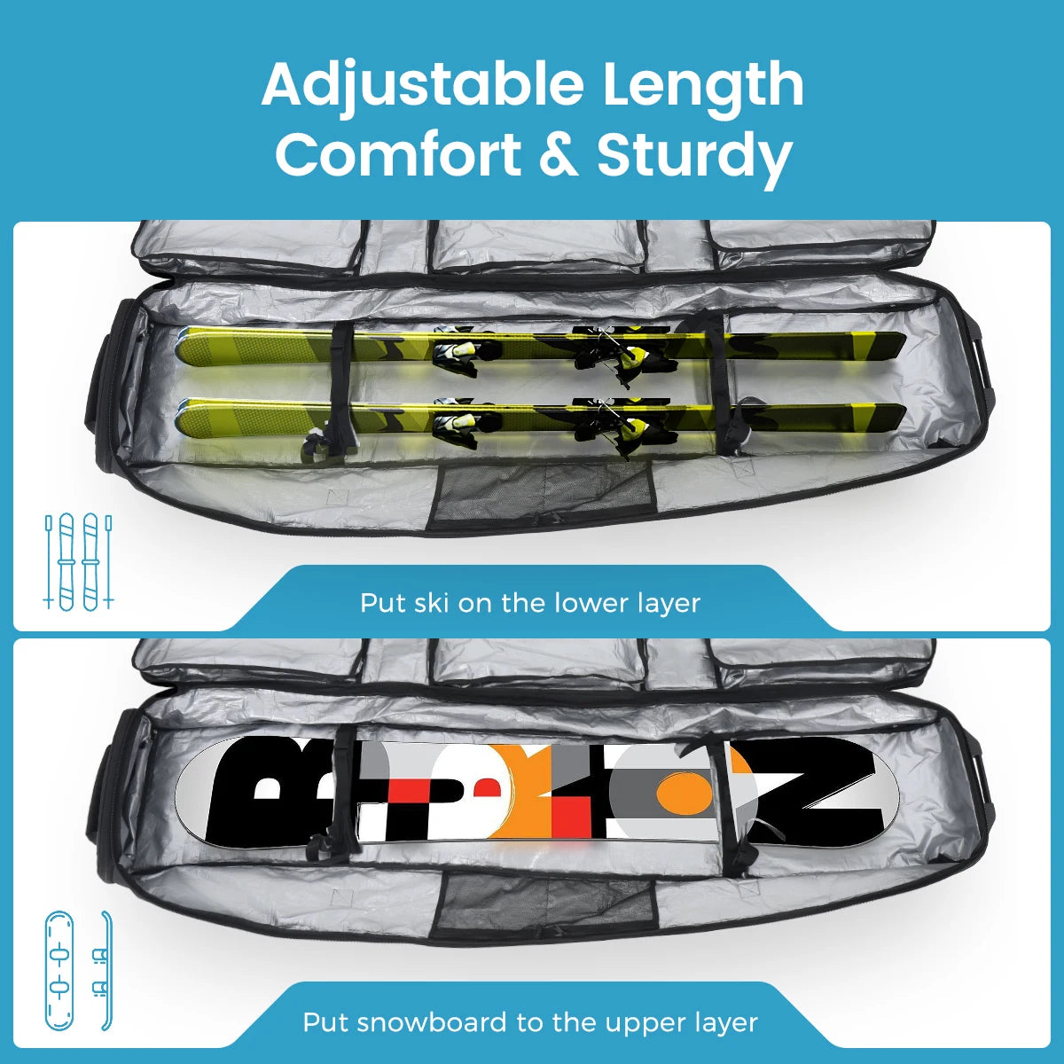 Ski & Snowboard Bag with Wheels for Winter Sports