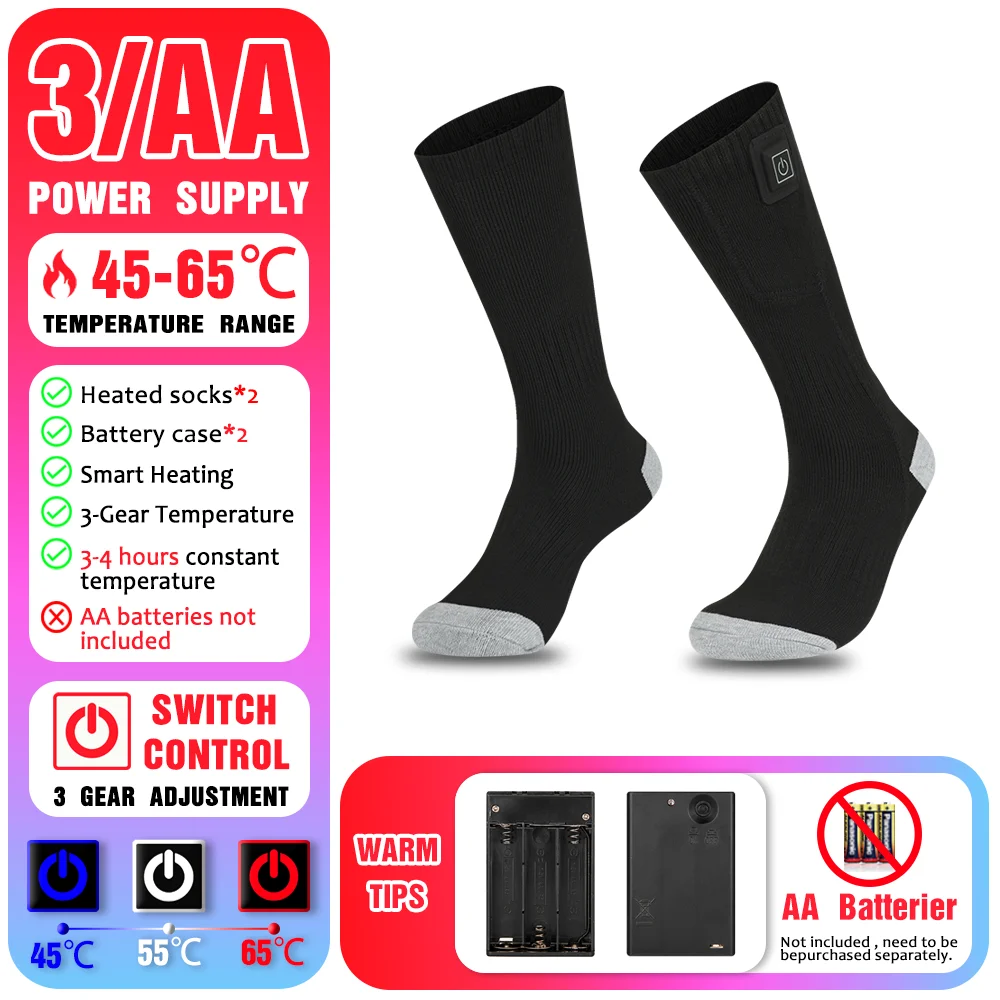 65℃ Electric Heated Socks with Battery for Winter Sports