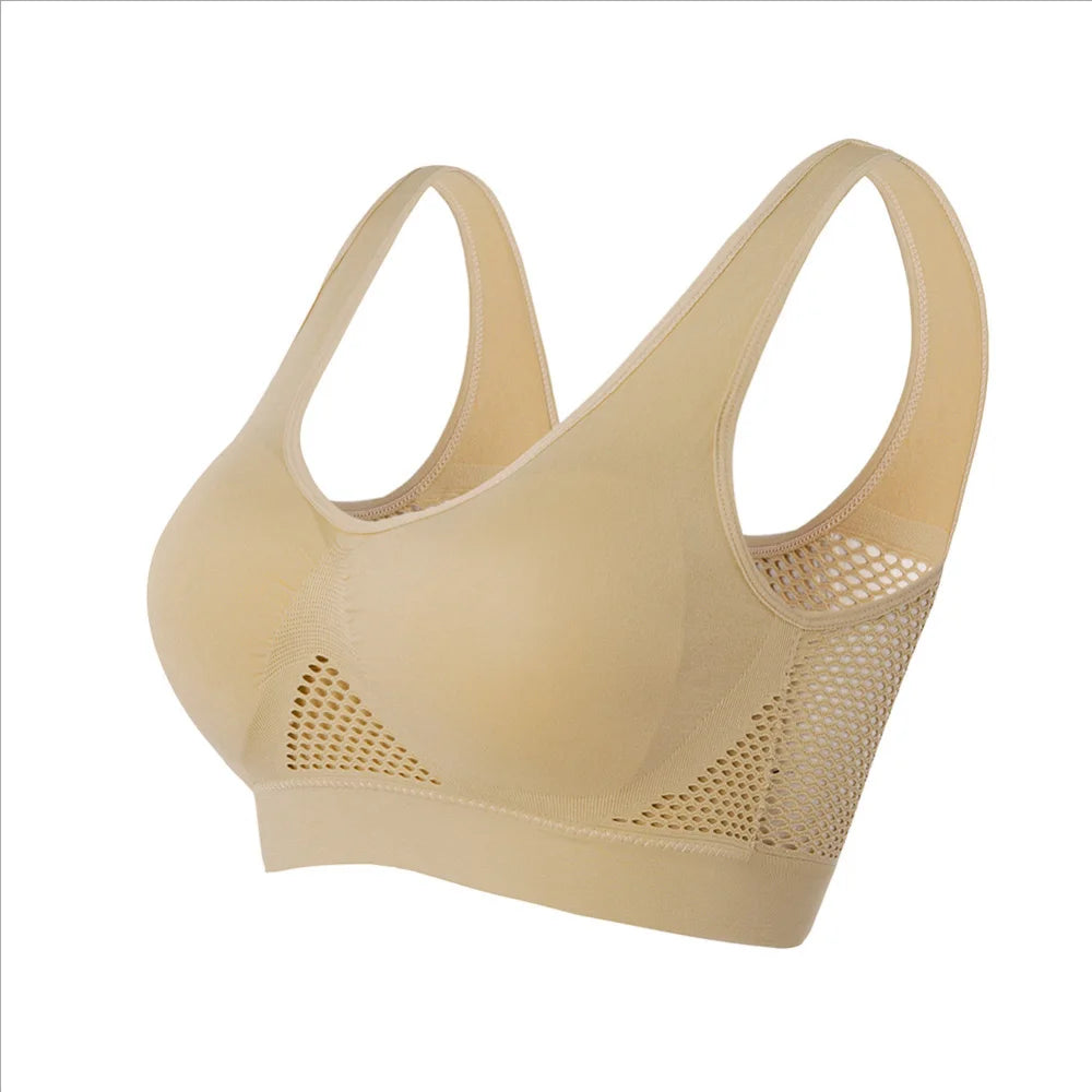 Seamless Mesh Sports Bra – Plus Size, Wireless Support