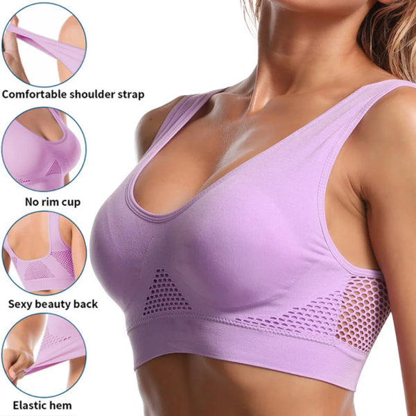 Seamless Mesh Sports Bra – Plus Size, Wireless Support