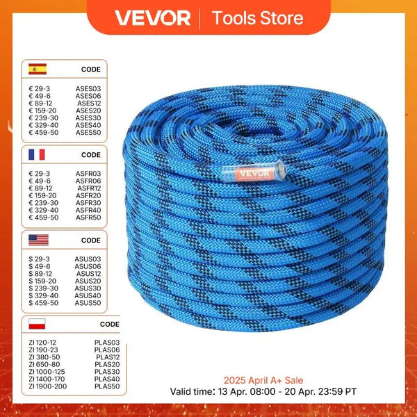 VEVOR 12.7mm Static Climbing Rope with Hooks