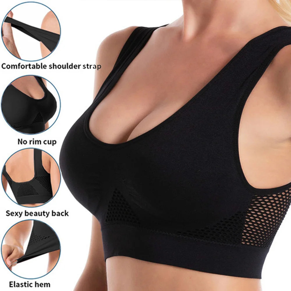 Seamless Mesh Sports Bra – Plus Size, Wireless Support
